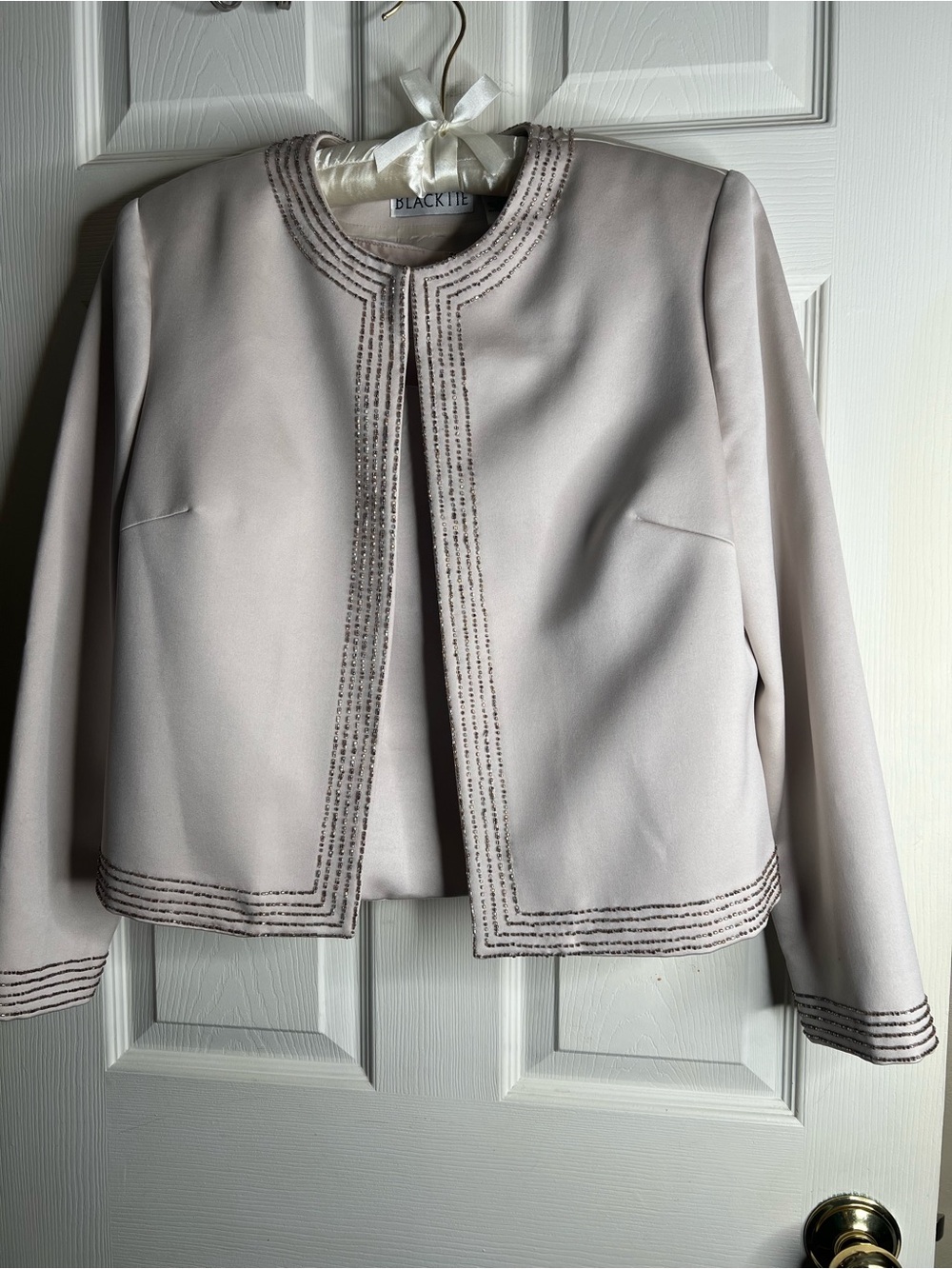 Black Tie Pale Grey Embellished Cropped Blazer and Matching Fitted Tank Top